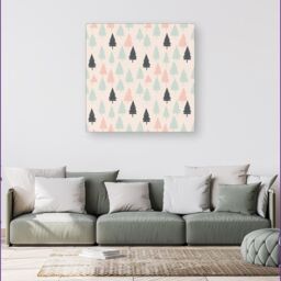 "Warren Reed - Designer Christmas Tree Silhouette Pattern Canvas in Green - Size: W30"" x H30""" - thumbnail 4