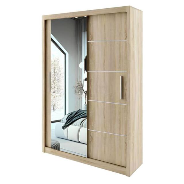 Interior Emporium Ltd IE Lyon Sliding Door Wardrobe with Mirror, Shelves & Rails in Brown - Size: 120 cm - image 1