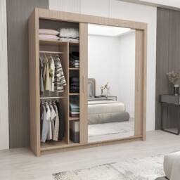 Interior Emporium Ltd IE Lyon Sliding Door Wardrobe with Mirror, Shelves & Rails in Brown - Size: 120 cm - thumbnail 2