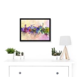 Artery8 Cityscape Paint Splash Skyline Of Glasgow City A4 Artwork Framed Wall Art Print in Black - thumbnail 2