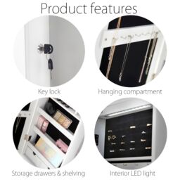 CARME HOME Amelia White Mirrored Jewellery Cabinet - thumbnail 4