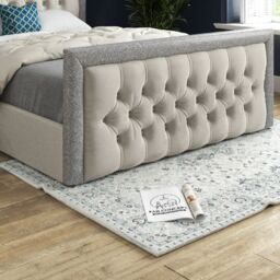 KDMD Rincon Glitter Border Upholstered Soft Velvet Designer Bed Frame in Cream - Size: Single - thumbnail 4