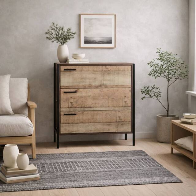 Wyld Haus Lucan Oak Effect Distressed 3 Drawer Storage Chest in Natural - image 1
