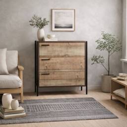 Wyld Haus Lucan Oak Effect Distressed 3 Drawer Storage Chest in Natural