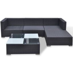 Berkfield Home 5 Piece Garden Lounge Set with Cushions Poly Rattan Black - thumbnail 5