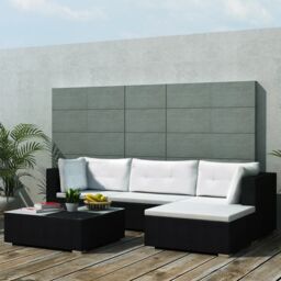 Berkfield Home 5 Piece Garden Lounge Set with Cushions Poly Rattan Black - thumbnail 2
