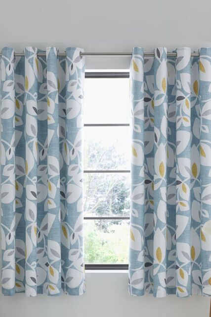 Catherine Lansfield 'Inga Leaf' Lined Eyelet Curtains in Teal - Size: 168 cm width x 183 cm drop - image 1