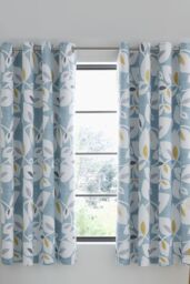 Catherine Lansfield 'Inga Leaf' Lined Eyelet Curtains in Teal - Size: 168 cm width x 183 cm drop