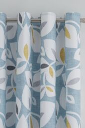 Catherine Lansfield 'Inga Leaf' Lined Eyelet Curtains in Teal - Size: 168 cm width x 183 cm drop - thumbnail 2