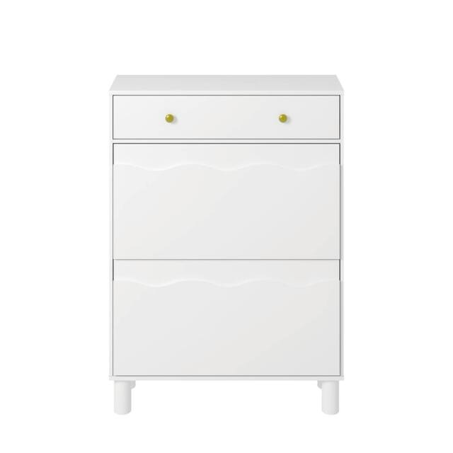 KEEPREAPER Freestanding Shoe Cabinet with 2 Flip Drawers & 1 Pull-Out Drawer in White - image 1