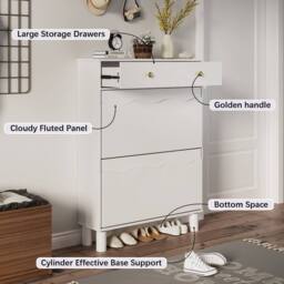 KEEPREAPER Freestanding Shoe Cabinet with 2 Flip Drawers & 1 Pull-Out Drawer in White - thumbnail 6