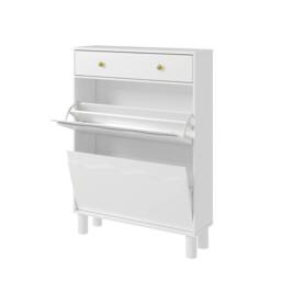 KEEPREAPER Freestanding Shoe Cabinet with 2 Flip Drawers & 1 Pull-Out Drawer in White - thumbnail 3