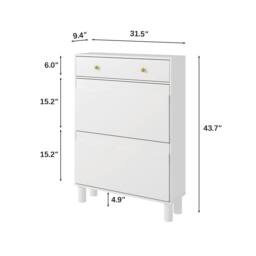 KEEPREAPER Freestanding Shoe Cabinet with 2 Flip Drawers & 1 Pull-Out Drawer in White - thumbnail 5
