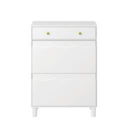 KEEPREAPER Freestanding Shoe Cabinet with 2 Flip Drawers & 1 Pull-Out Drawer in White - thumbnail 1