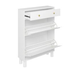 KEEPREAPER Freestanding Shoe Cabinet with 2 Flip Drawers & 1 Pull-Out Drawer in White - thumbnail 4