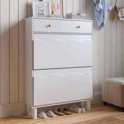 KEEPREAPER Freestanding Shoe Cabinet with 2 Flip Drawers & 1 Pull-Out Drawer in White - thumbnail 2