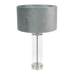 ValueLights Balan Glass with Chrome Table Lamp & Grey Velvet with Chrome Inner Lamp Shade - thumbnail 2