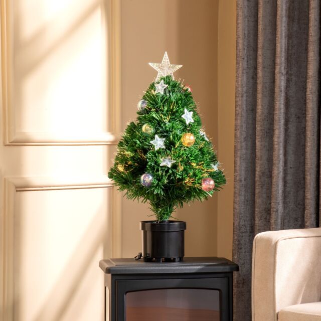 HOMCOM 2FT Artificial Fibre Optic Christmas Xmas Tree Lights Mini Decoration in Green - image 1