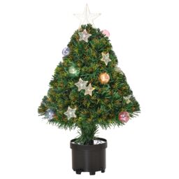 HOMCOM 2FT Artificial Fibre Optic Christmas Xmas Tree Lights Mini Decoration in Green - thumbnail 2