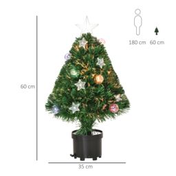 HOMCOM 2FT Artificial Fibre Optic Christmas Xmas Tree Lights Mini Decoration in Green - thumbnail 3