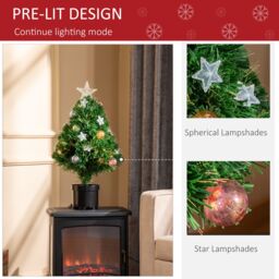 HOMCOM 2FT Artificial Fibre Optic Christmas Xmas Tree Lights Mini Decoration in Green - thumbnail 6