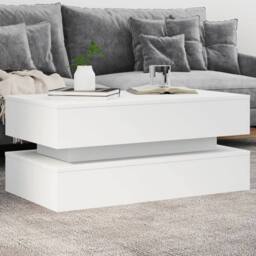 Berkfield Home Modern Coffee Table with LED Lights White 90x50x40 cm - Size: 90 x 50 x 40 cm - thumbnail 2