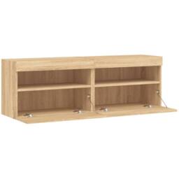 Berkfield Home TV Wall Cabinets with LED Lights 2 pcs Sonoma Oak 60x30x40 cm in Light Tan - Size: 60 x 30 x 40 cm - thumbnail 8