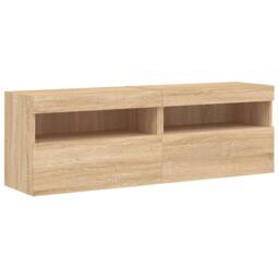 Berkfield Home TV Wall Cabinets with LED Lights 2 pcs Sonoma Oak 60x30x40 cm in Light Tan - Size: 60 x 30 x 40 cm - thumbnail 1