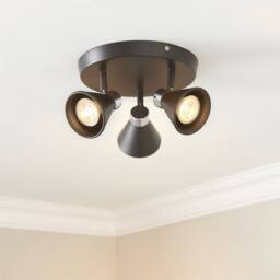 First Choice Lighting Set of 2 Burton - Matt Black & Chrome Detail 3 Way Ceiling Spotlights - thumbnail 9