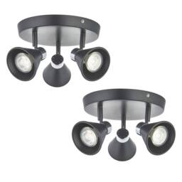 First Choice Lighting Set of 2 Burton - Matt Black & Chrome Detail 3 Way Ceiling Spotlights - thumbnail 1