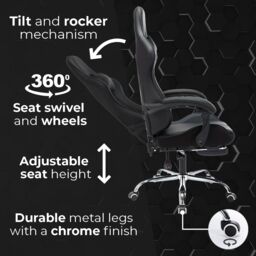 Neo GTB Gaming Chair with Massage & Footrest in Black - thumbnail 4