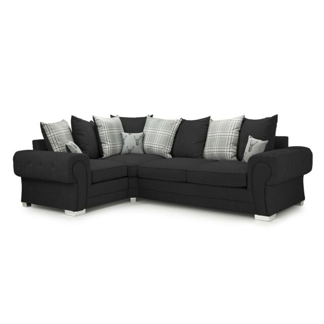Furnishings For Less UK Milan 4 Seater L Shaped Corner Sofa Scatter Back Chesterfield Arms Black Left Hand Facing - image 1