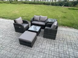 Fimous Wicker PE Rattan Garden Furniture Set Outdoor Lounge Sofa Set with Love Sofa Square Coffee Table Side Table in Dark Grey - thumbnail 2