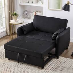 BTM 2 Seater Pull Out Sofa Bed Adjustable Backrest Convertible Sofa in Black - thumbnail 2