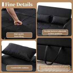 BTM 2 Seater Pull Out Sofa Bed Adjustable Backrest Convertible Sofa in Black - thumbnail 7