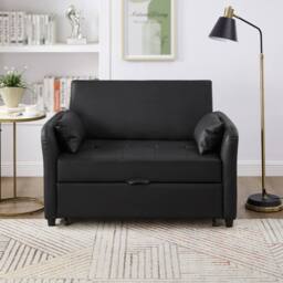 BTM 2 Seater Pull Out Sofa Bed Adjustable Backrest Convertible Sofa in Black - thumbnail 5