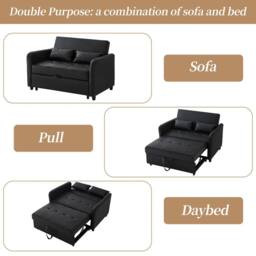 BTM 2 Seater Pull Out Sofa Bed Adjustable Backrest Convertible Sofa in Black - thumbnail 8
