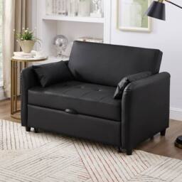BTM 2 Seater Pull Out Sofa Bed Adjustable Backrest Convertible Sofa in Black - thumbnail 3