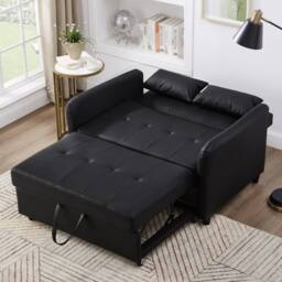 BTM 2 Seater Pull Out Sofa Bed Adjustable Backrest Convertible Sofa in Black - thumbnail 4