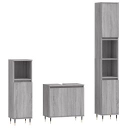 Berkfield Home 3 Piece Bathroom Cabinet Set Grey Sonoma Engineered Wood - thumbnail 2