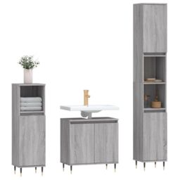 Berkfield Home 3 Piece Bathroom Cabinet Set Grey Sonoma Engineered Wood - thumbnail 3