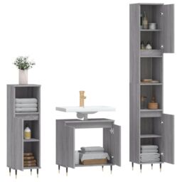 Berkfield Home 3 Piece Bathroom Cabinet Set Grey Sonoma Engineered Wood - thumbnail 4