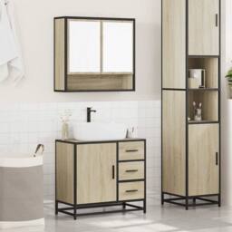 Berkfield Home 2 Piece Bathroom Furniture Set Sonoma Oak Engineered Wood in Tan - thumbnail 3