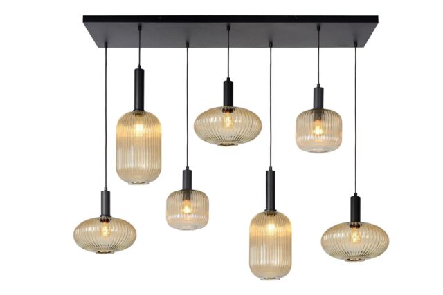 Lucide 'MALOTO' Dimmable Adjustable Indoor Retro Bar Pendant Light 7xE27 in Orange - image 1