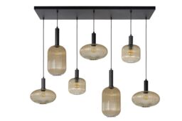 Lucide 'MALOTO' Dimmable Adjustable Indoor Retro Bar Pendant Light 7xE27 in Orange - thumbnail 2