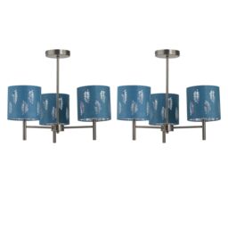 First Choice Lighting Set of 2 Brea - Antique Brass 3 Light Fittings with Teal Fern Shades in Gold