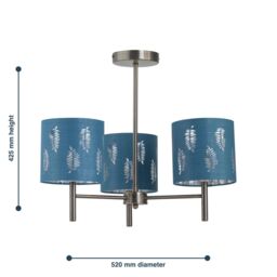 First Choice Lighting Set of 2 Brea - Antique Brass 3 Light Fittings with Teal Fern Shades in Gold - thumbnail 6
