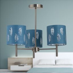 First Choice Lighting Set of 2 Brea - Antique Brass 3 Light Fittings with Teal Fern Shades in Gold - thumbnail 4