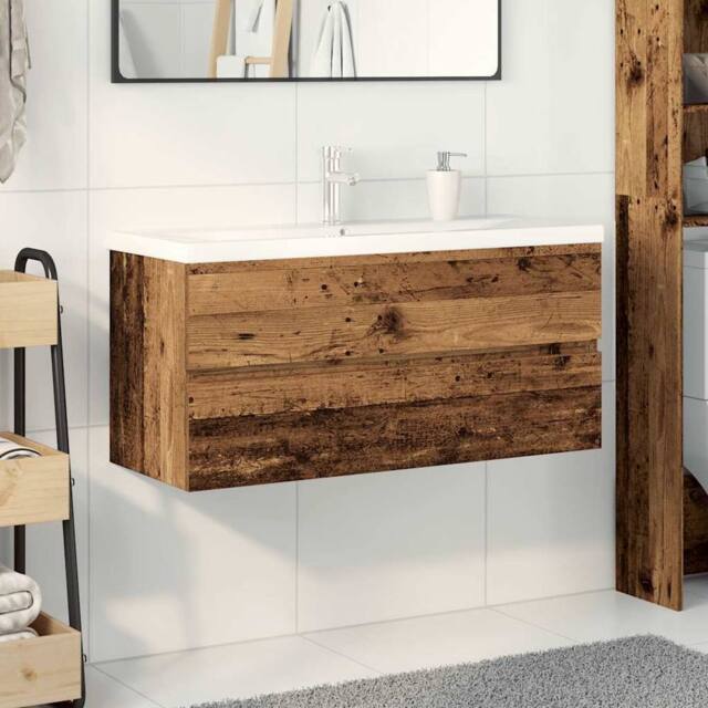 Berkfield Home Sink Cabinet with Built-in Basin & Faucet Old Wood in Brown - image 1