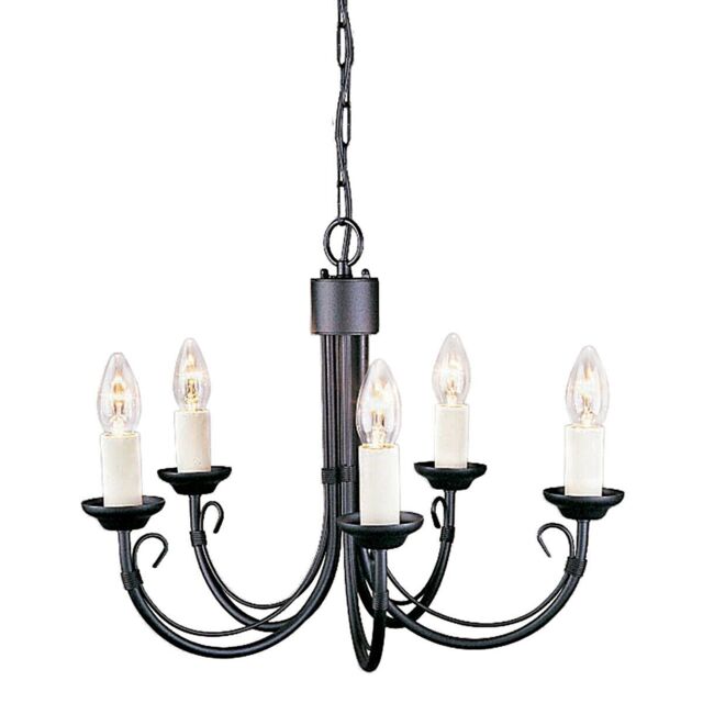 Loops 5 Bulb Chandelier Light Wire Bound Arm Ivory Candle Tube Black LED E14 60W